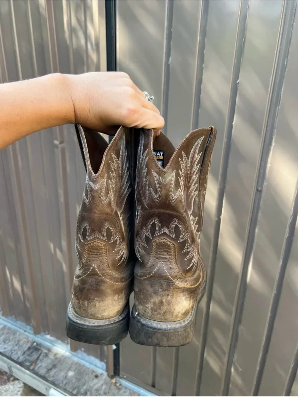 Ariat Mens Steel Toe Embroidered Round Toe Work Western Boots Brown Size 10.5EE